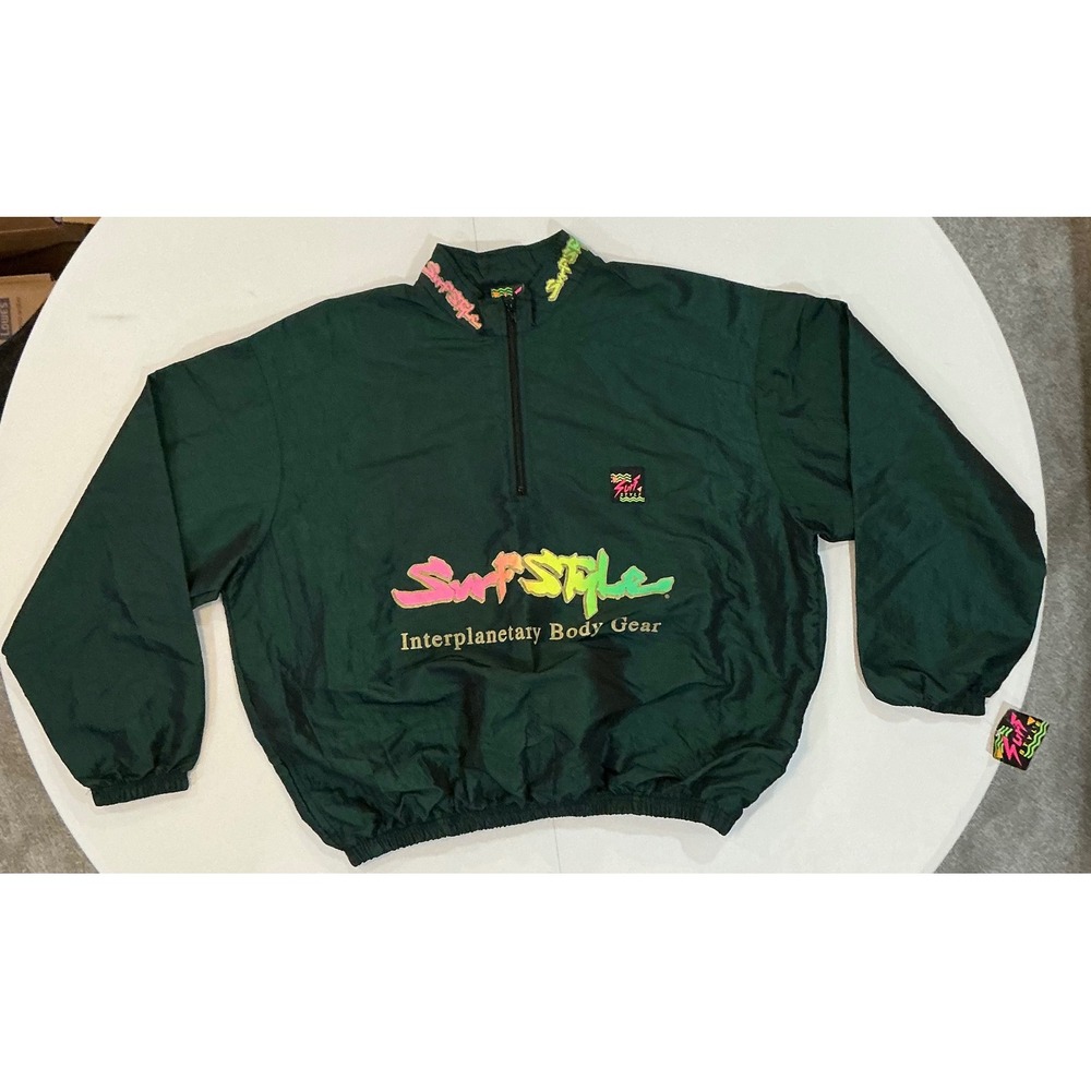 VTG USA Made 90s Surf Style Windbreaker Mens OS Green Iridescent Rare NWT